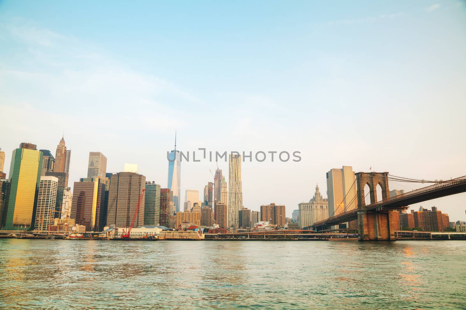 Lower Manhattan cityscape with the Brooklyn bridge by AndreyKr