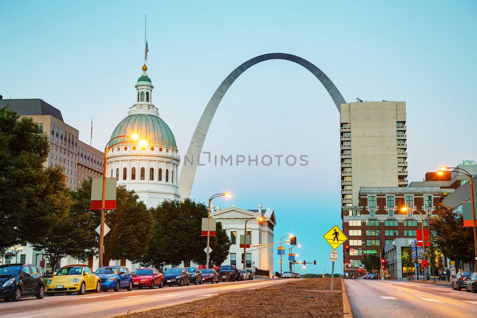 Downtown St Louis, MO with the Old Courthouse and the Gateway Ar by AndreyKr
