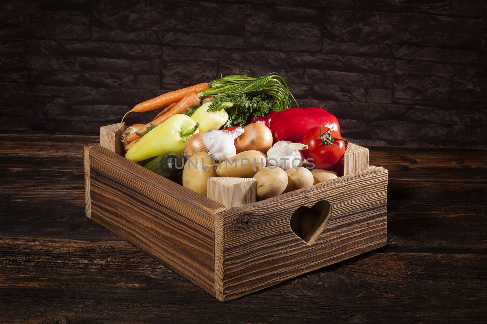 Vegetable in wooden crate. by eskymaks