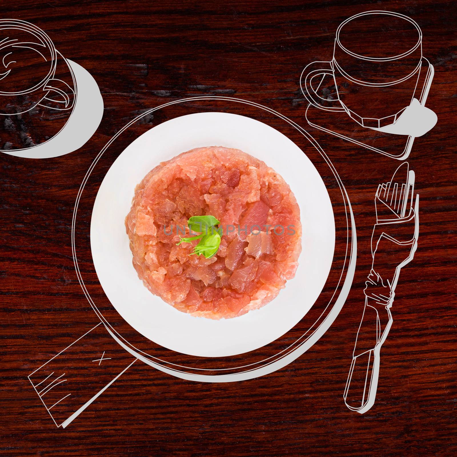 Delicious salmon tartare. Fine dining, exquisite luxurious gastronomy background. 