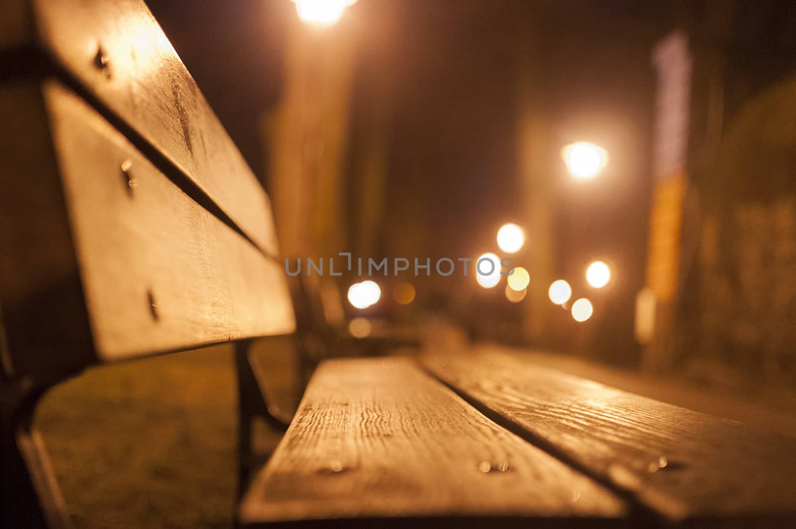 A bench in the park. Blur. Shallow depth of field