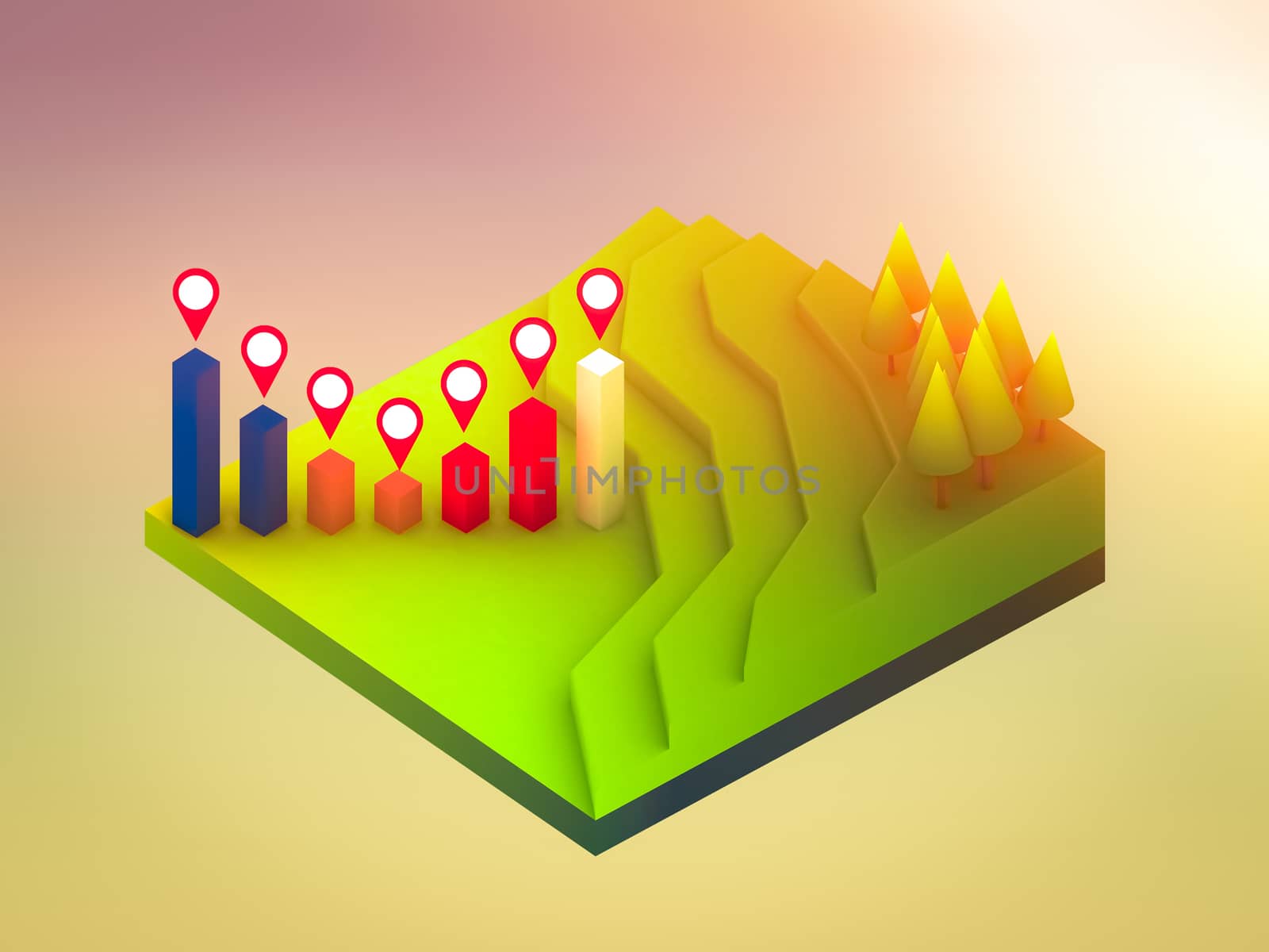 landscape concept isometric infographic,showing data analytics by teerawit