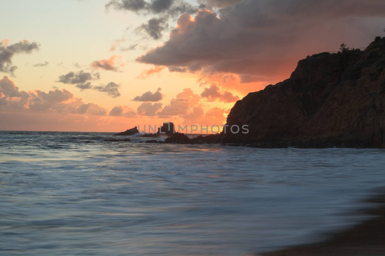 Crescent Bay beach at sunset in Laguna Beach, California, United States in summer