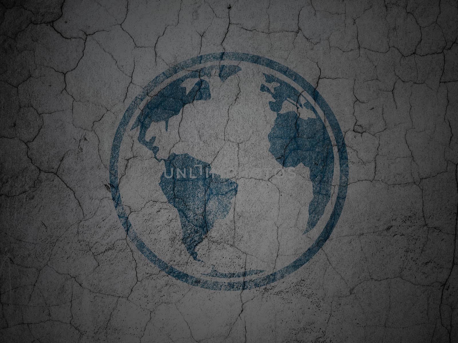 Science concept: Blue Globe on grunge textured concrete wall background