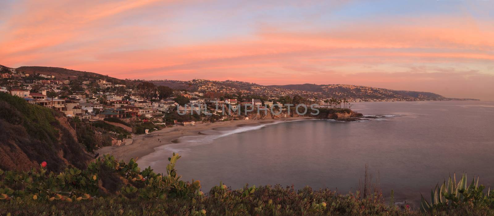 Crescent Bay beach panoramic view of the ocean at sunset in Laguna Beach, California, United States in summer