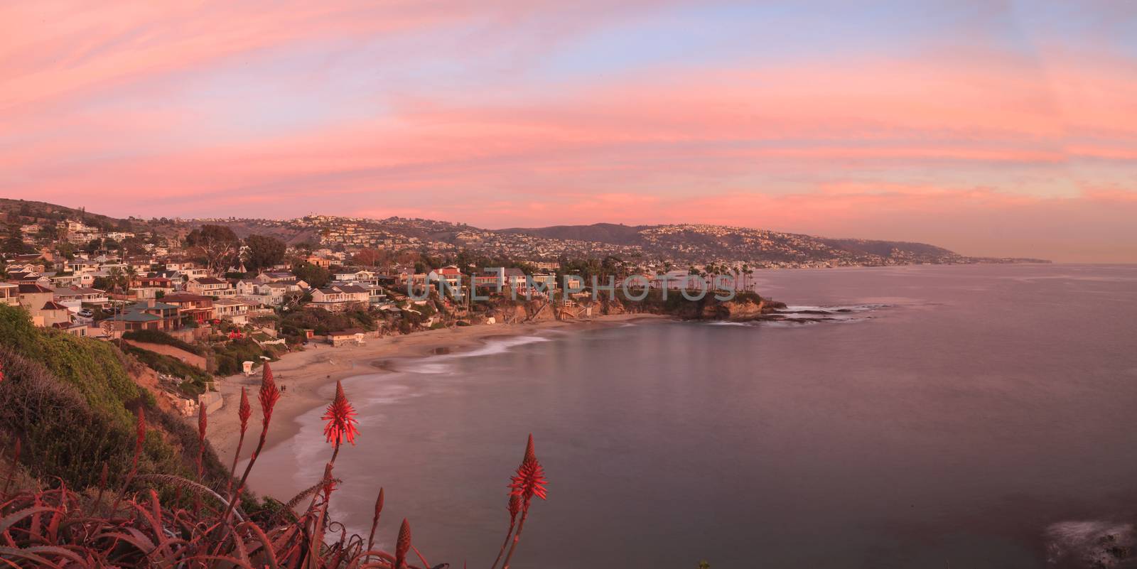 Crescent Bay beach panoramic view of the ocean at sunset in Laguna Beach, California, United States in summer