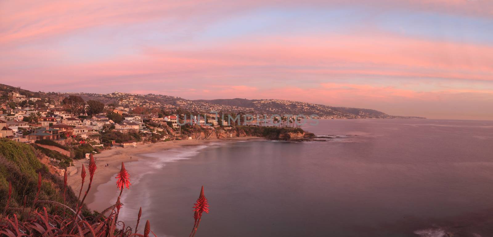 Crescent Bay beach panoramic view of the ocean at sunset in Laguna Beach, California, United States in summer