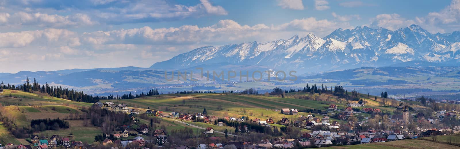 South Poland Panorama with snowy Tatra mountains in spring by weise_maxim