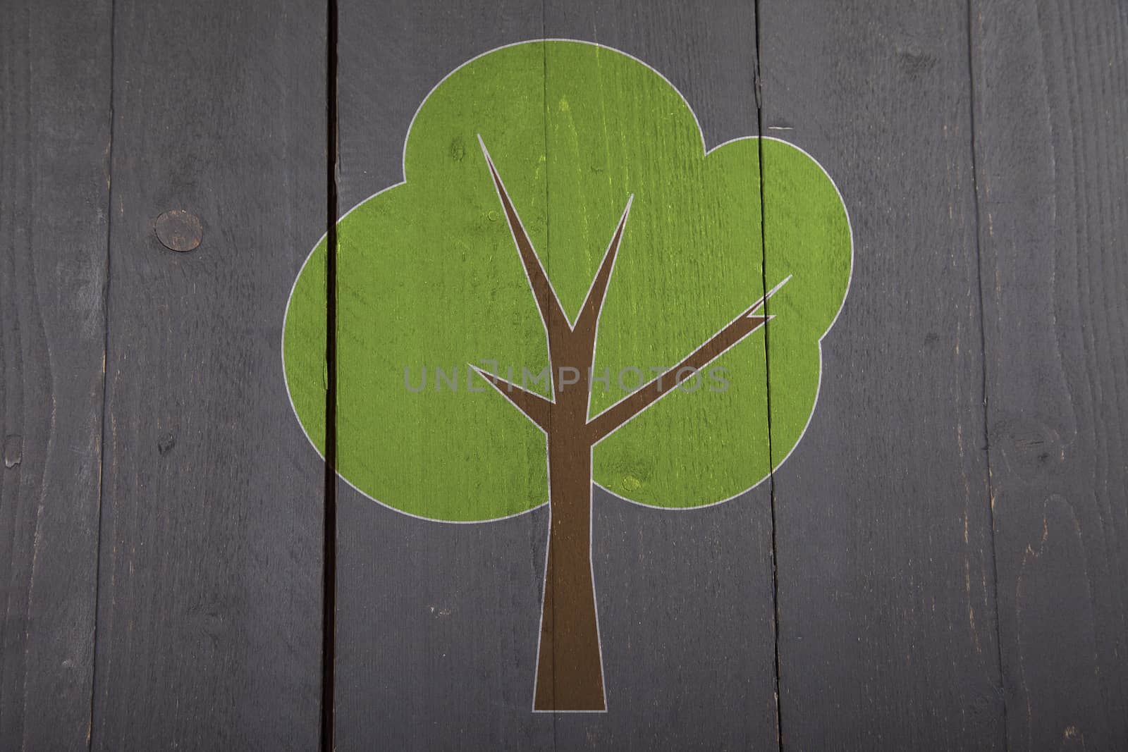 Green tree on black wooden background by gigra