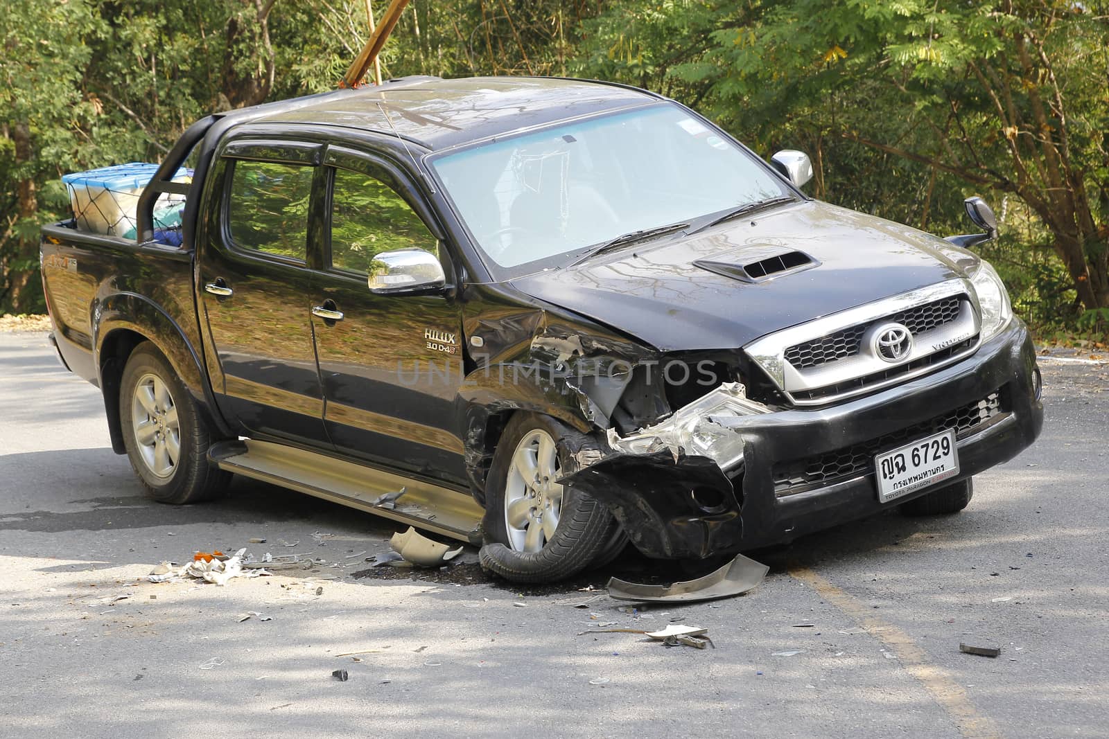 pickup accident on road,car accident in national park ,Thailand on 1 January 2015