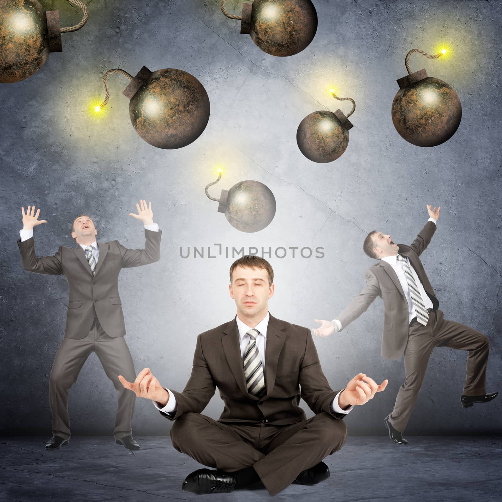 Set of businessmen with falling bombs, business concept