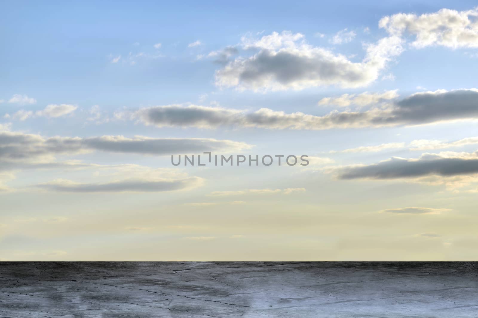 Blue sky clouds with grey ground, nature concept