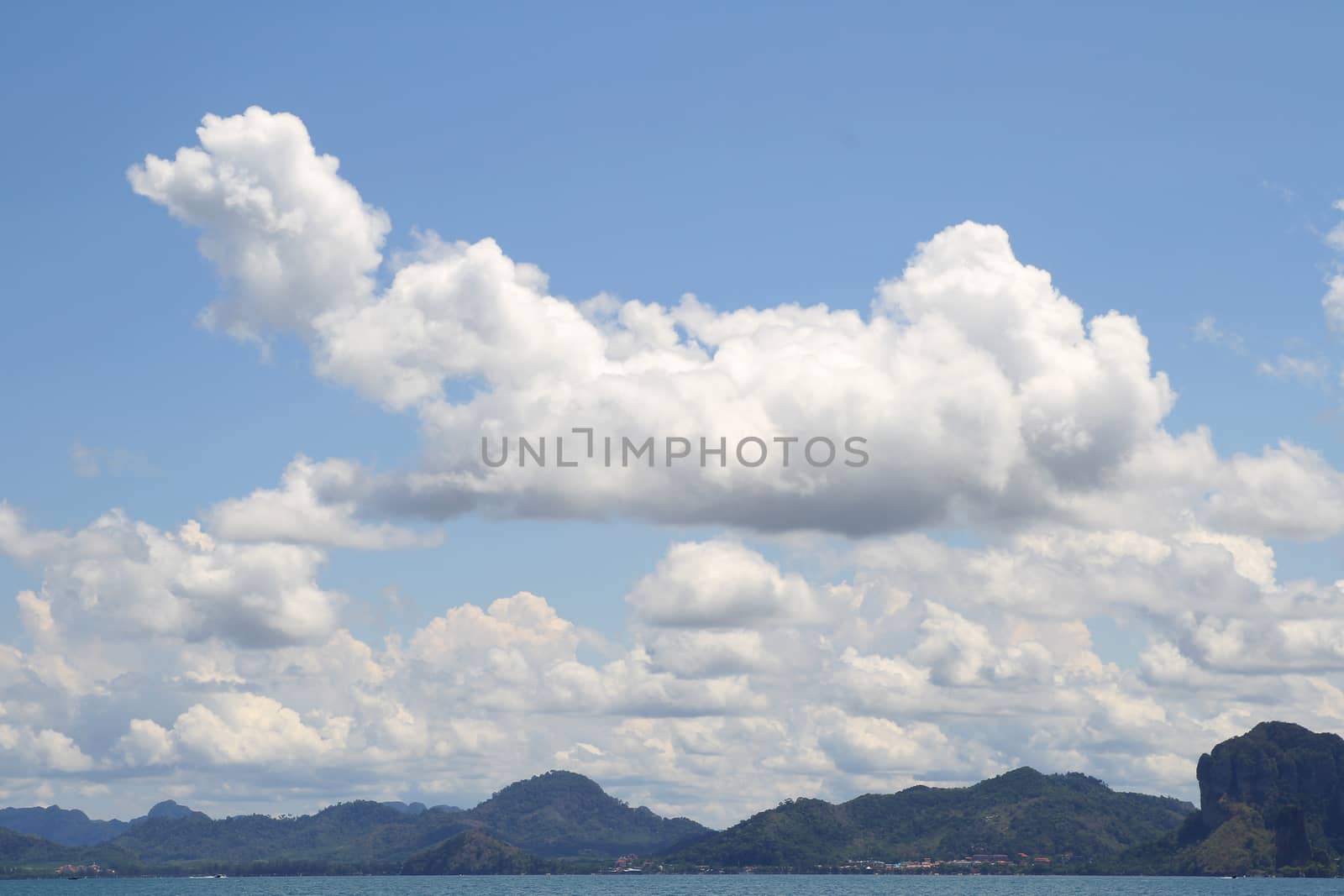 cloudy sky and seascape island in krabi thaialnd