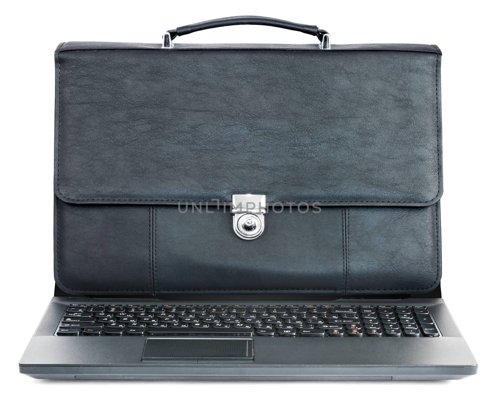 Laptop with suitcase instead screen isolated on white background