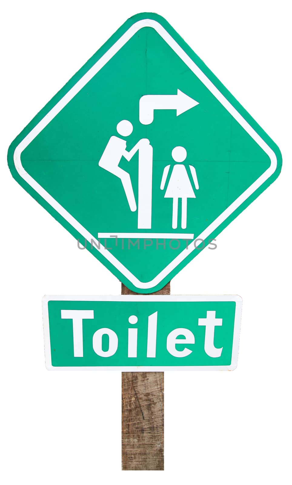 green sign toilet on wood by pumppump