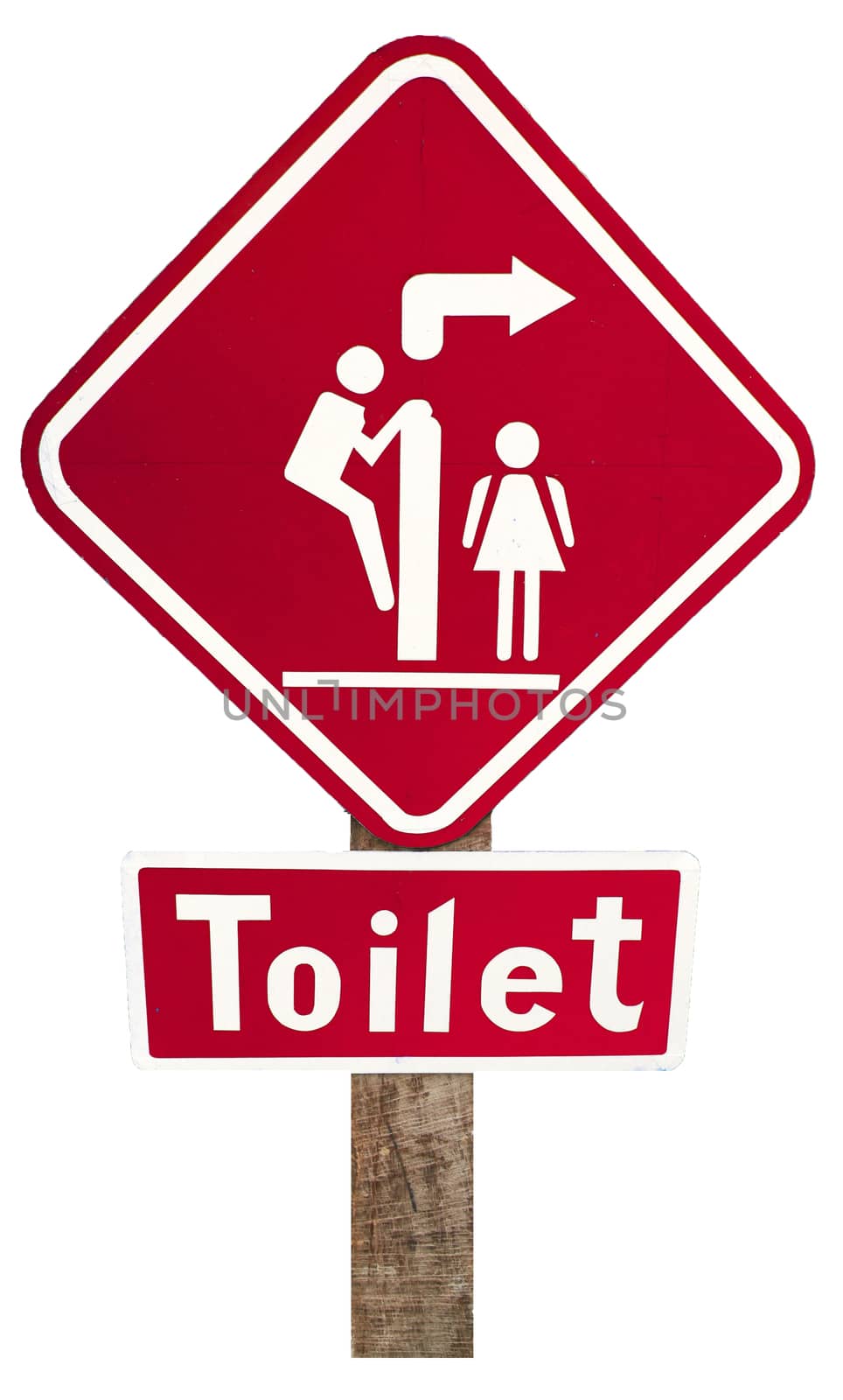 the red signs of toilet on  wood