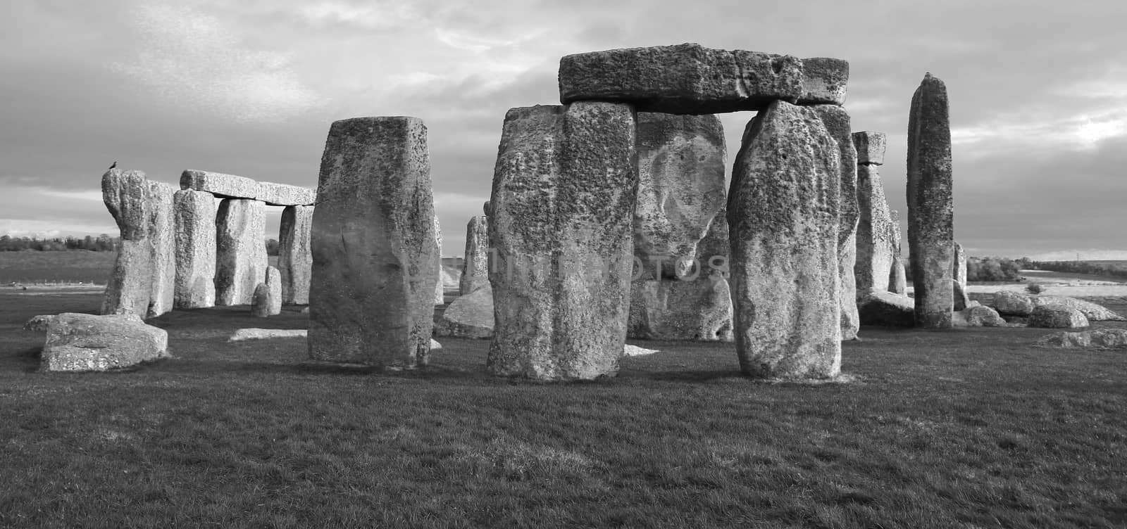 black and white Stonehenge, England. UK