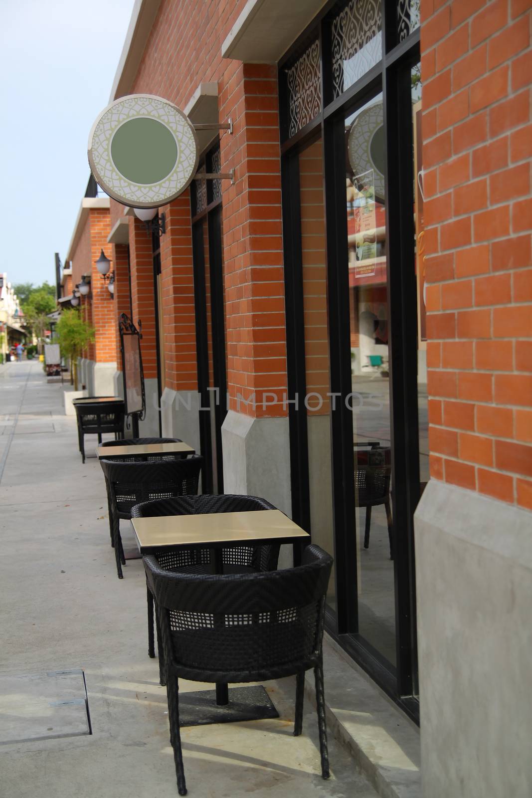 table in frount of coffee shop in  bangkok,thailand