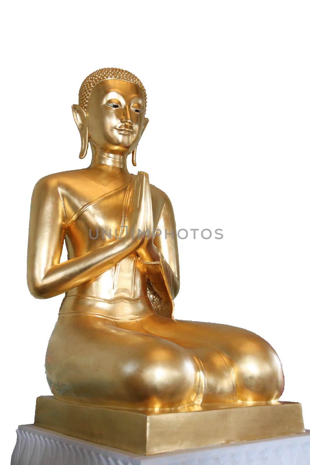 Budda gold in temple thailand on white background