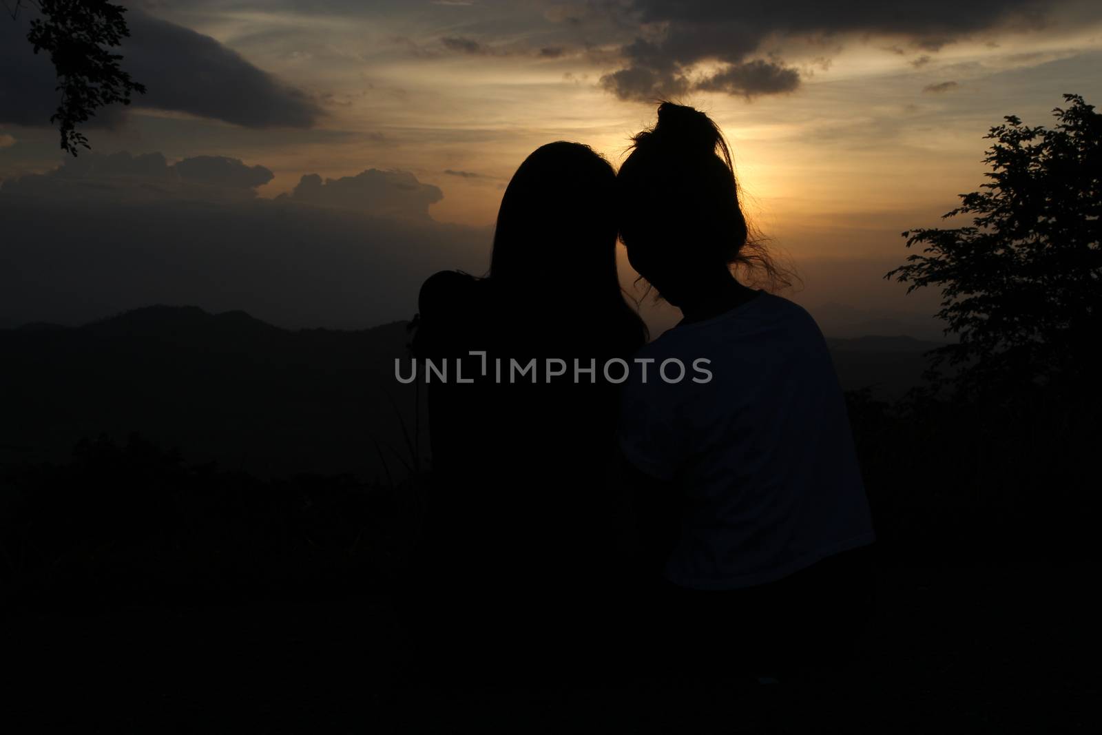 love people on viewpoint before sunset thailand