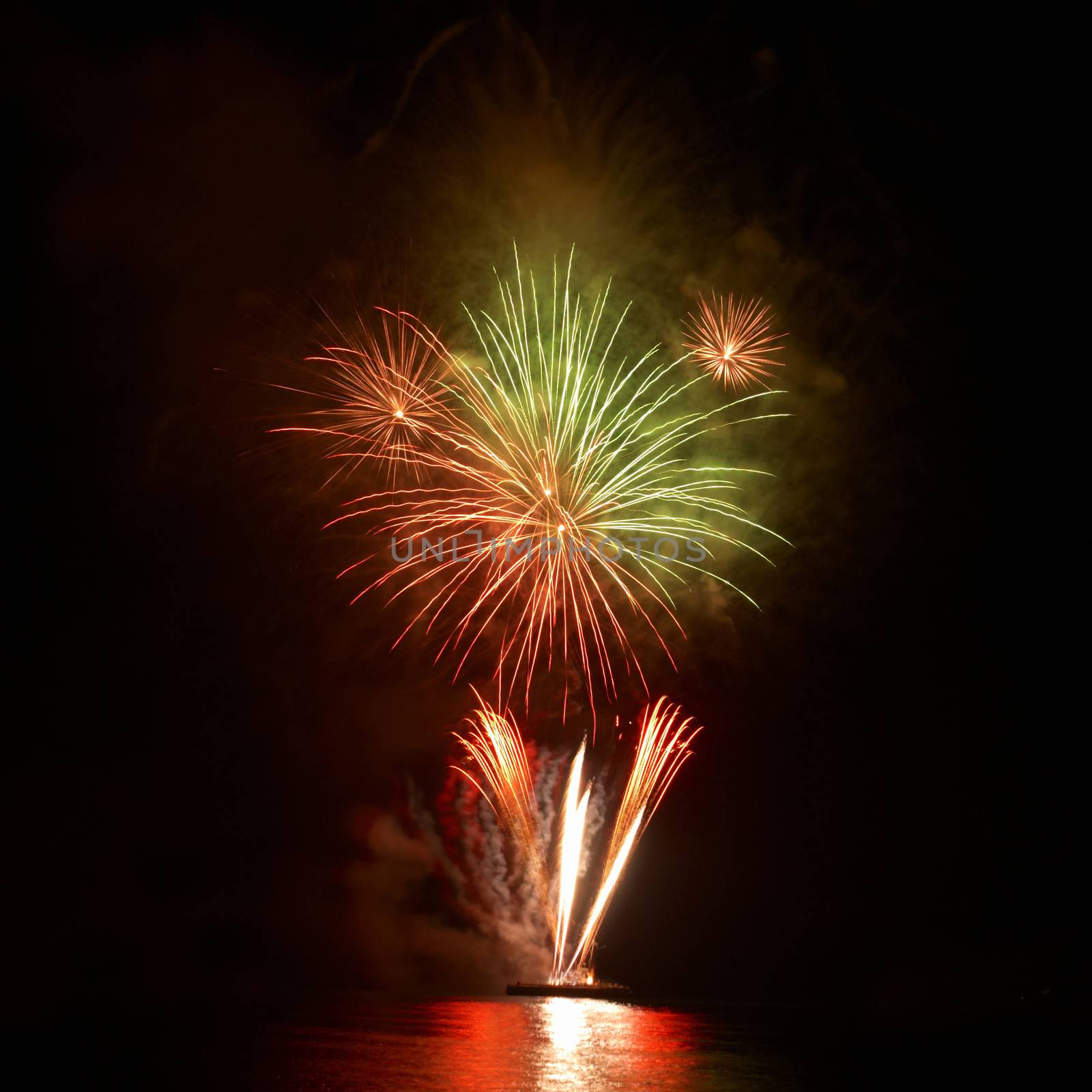 Colorful fireworks on the black sky background