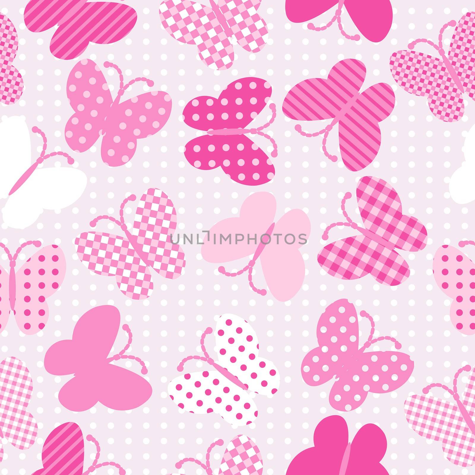 Pink patterned butterflies seamless background