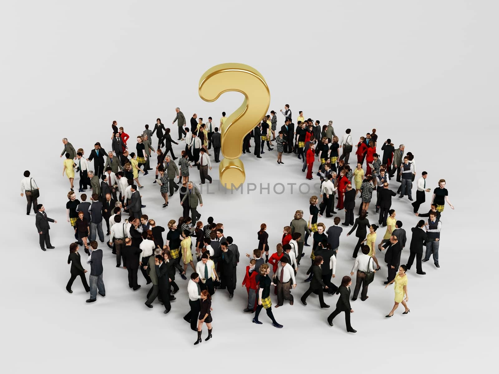 3d characters around a golden question mark  by fares139