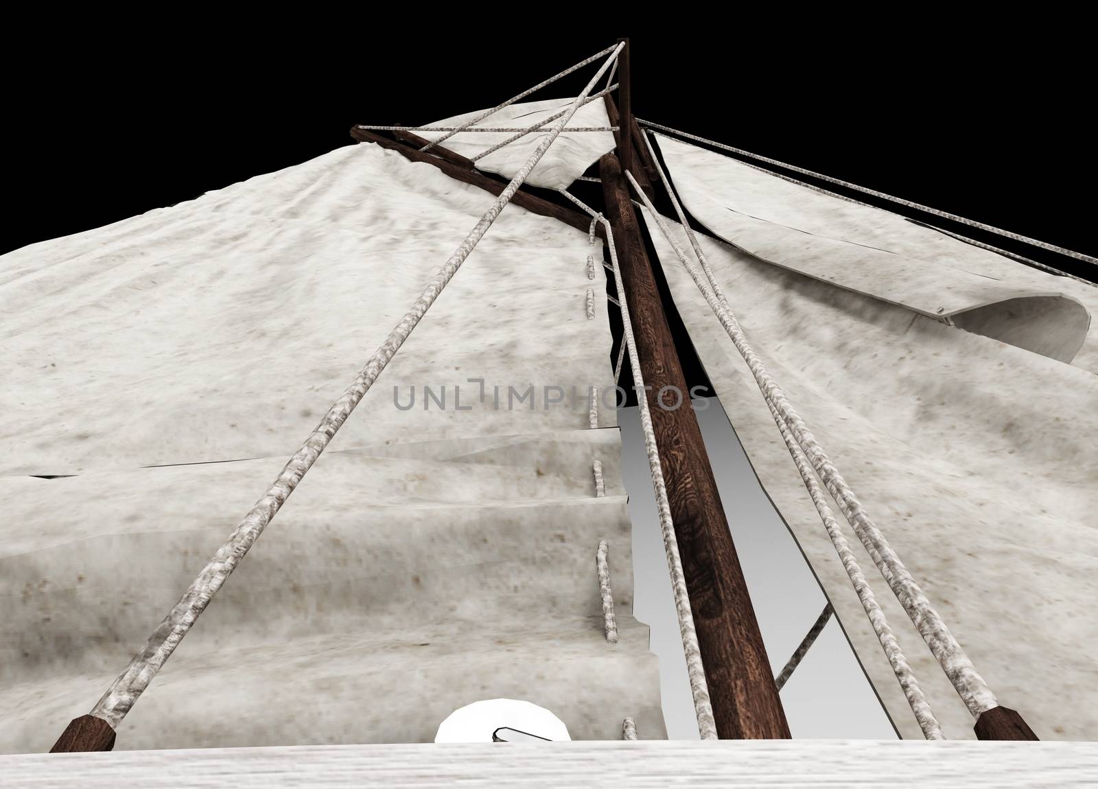 Model of sailboat ship isolated on white background (3D Rendering)