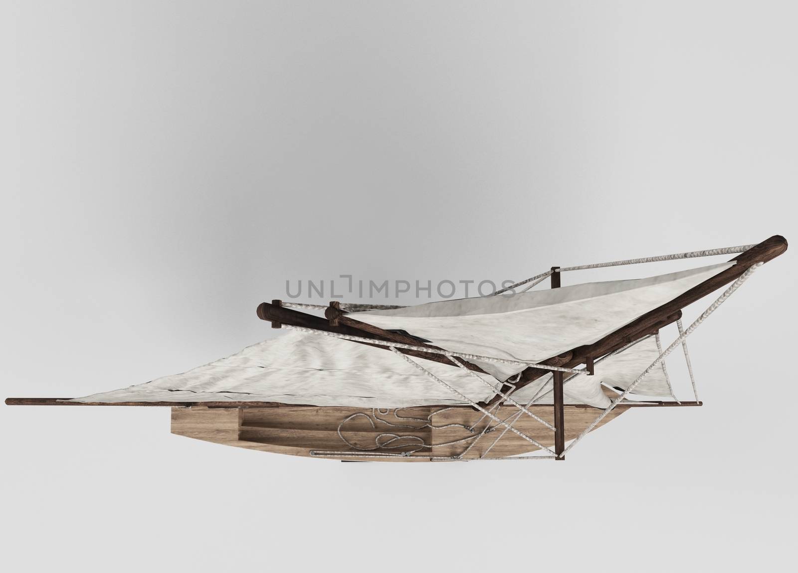 top view of sailboat ship isolated on white background (3D Rendering)