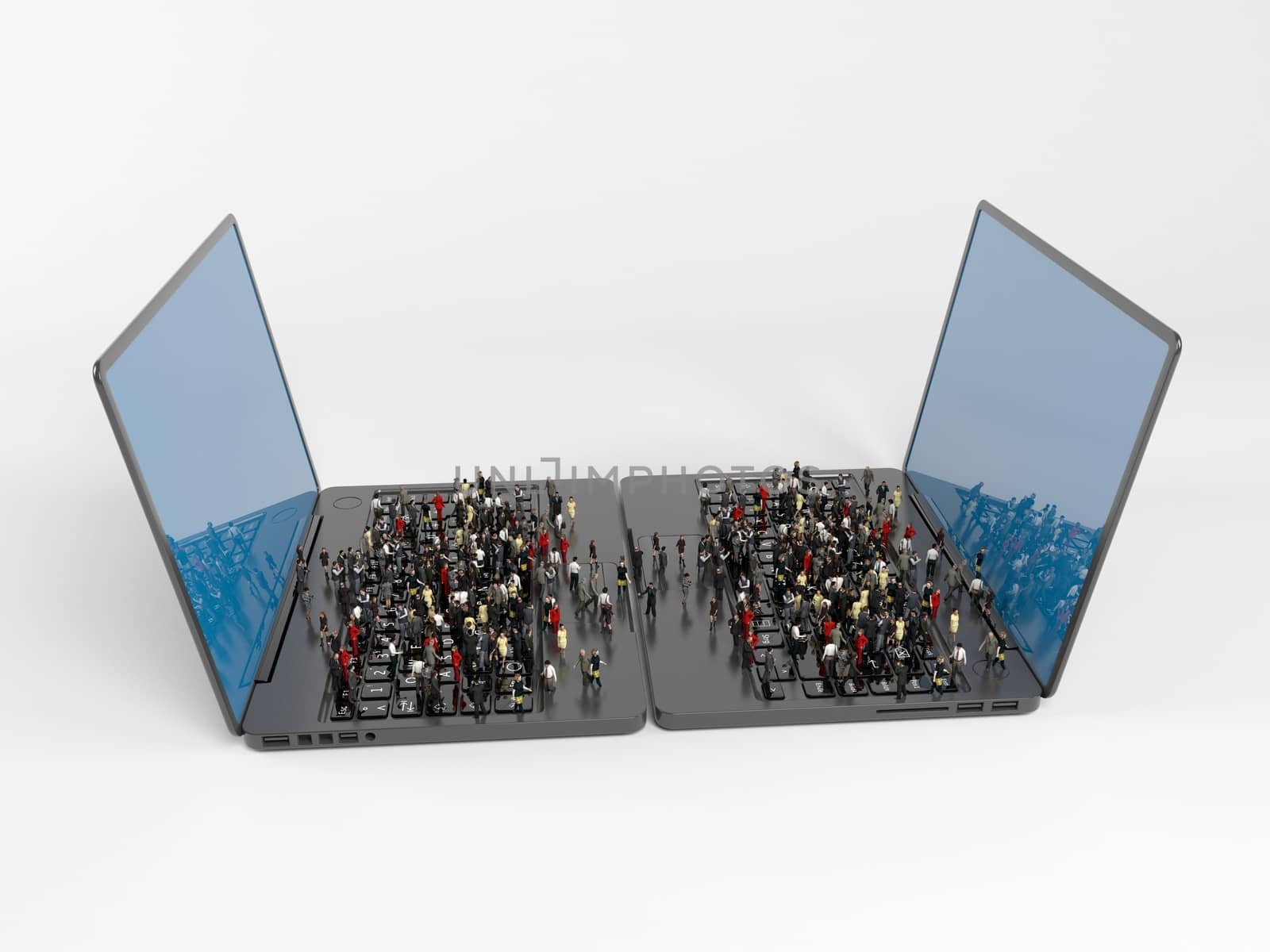 3d characters on two connected laptops by fares139