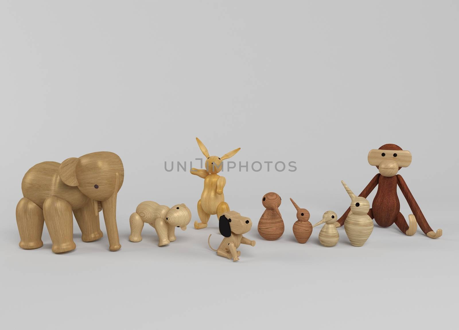 wooden Toys selection Computer generated 3D illustration