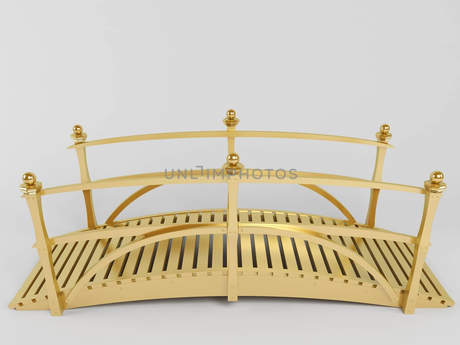 isolated 3d golden bridge inside a white stage side view