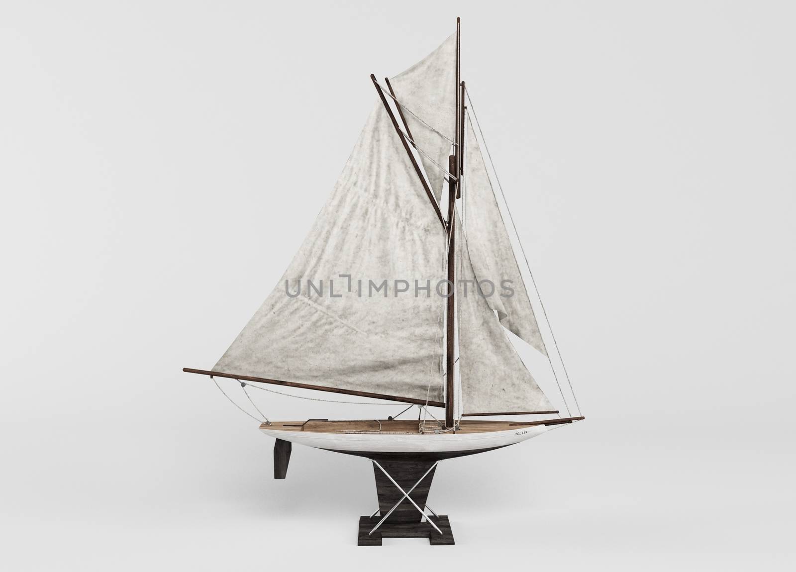 Model of sailboat ship isolated on white background (3D Rendering)