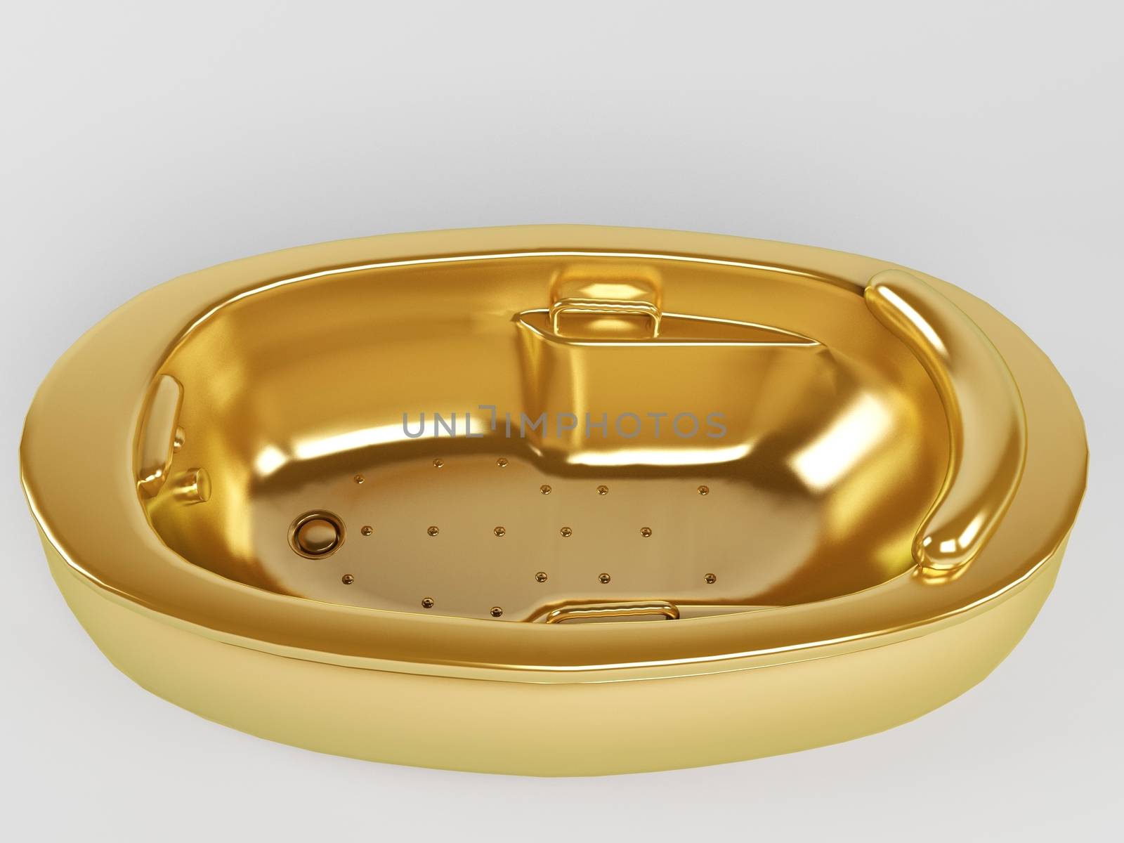 Golden oval bathtub 3d render isolated on a white background