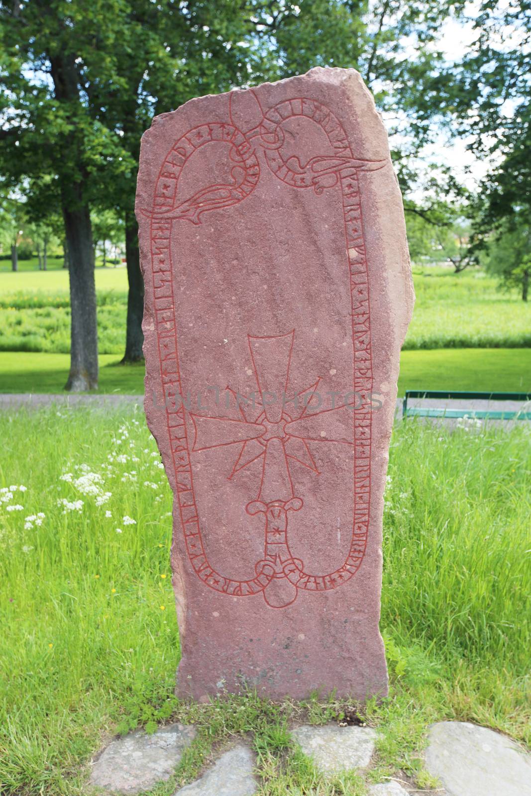 Runic inscriptions on a runestone in Mariefred, Sweden