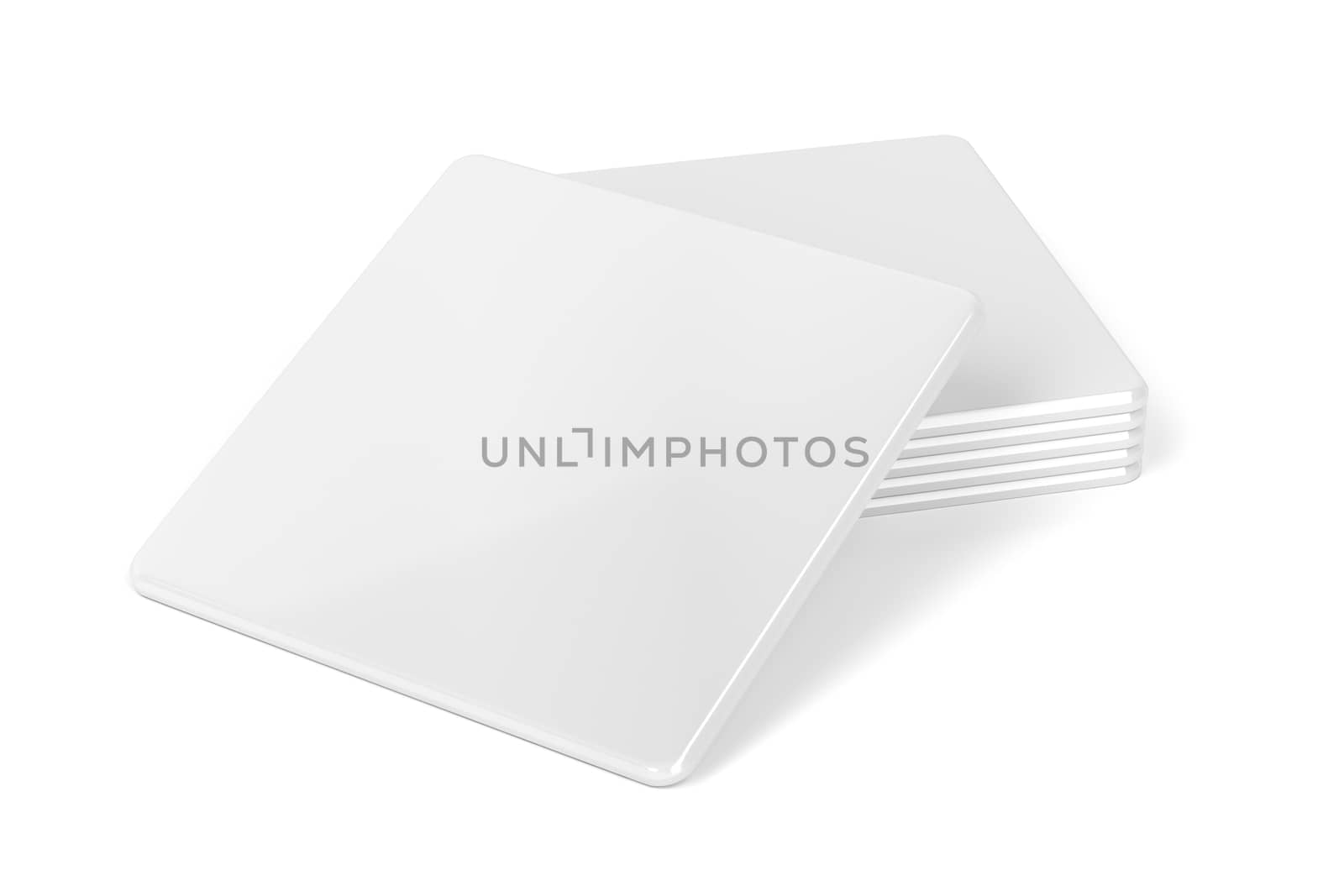 Stack of blank drink coasters on white background