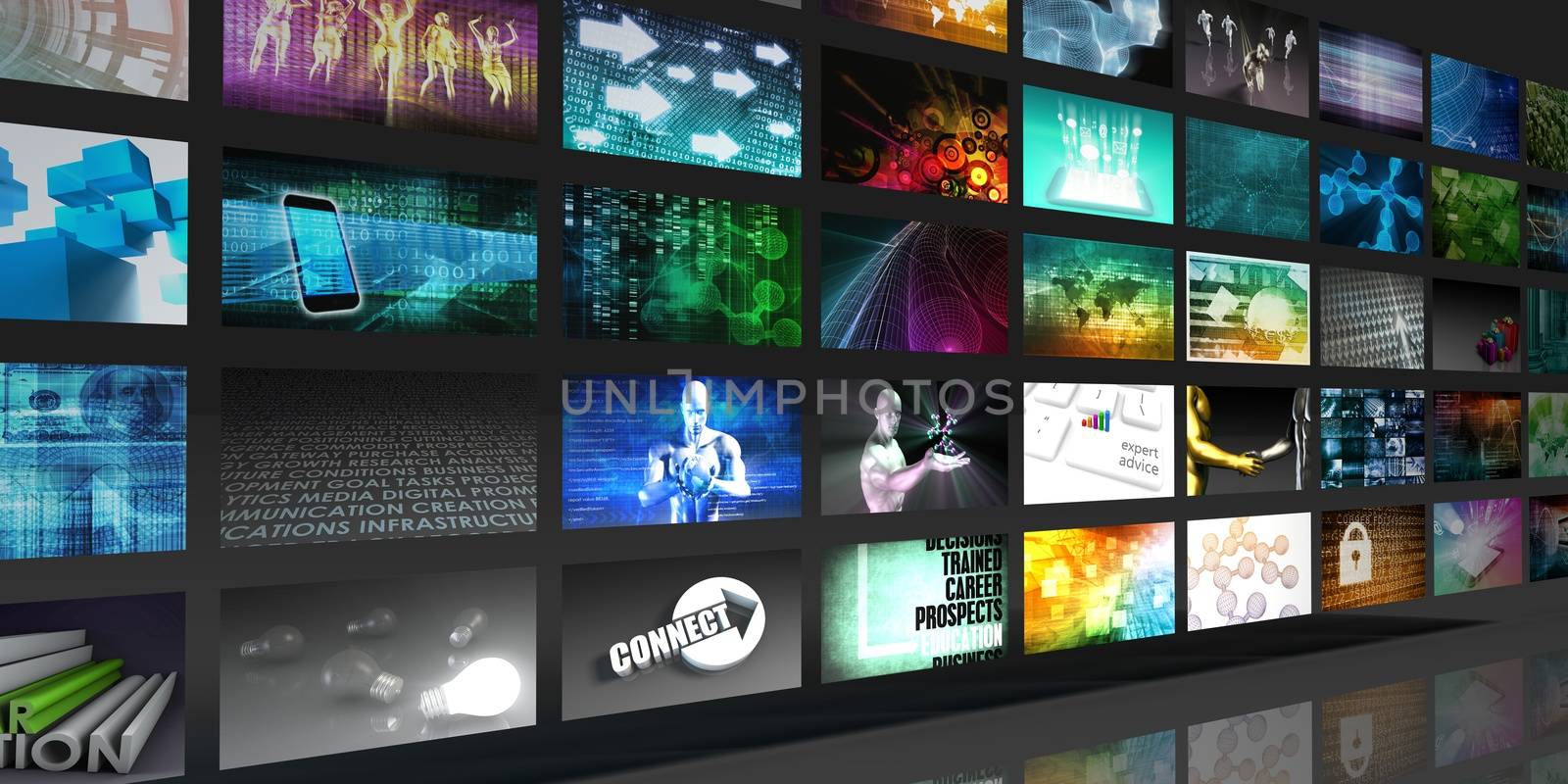 Media Technologies Concept as a Video Wall Background