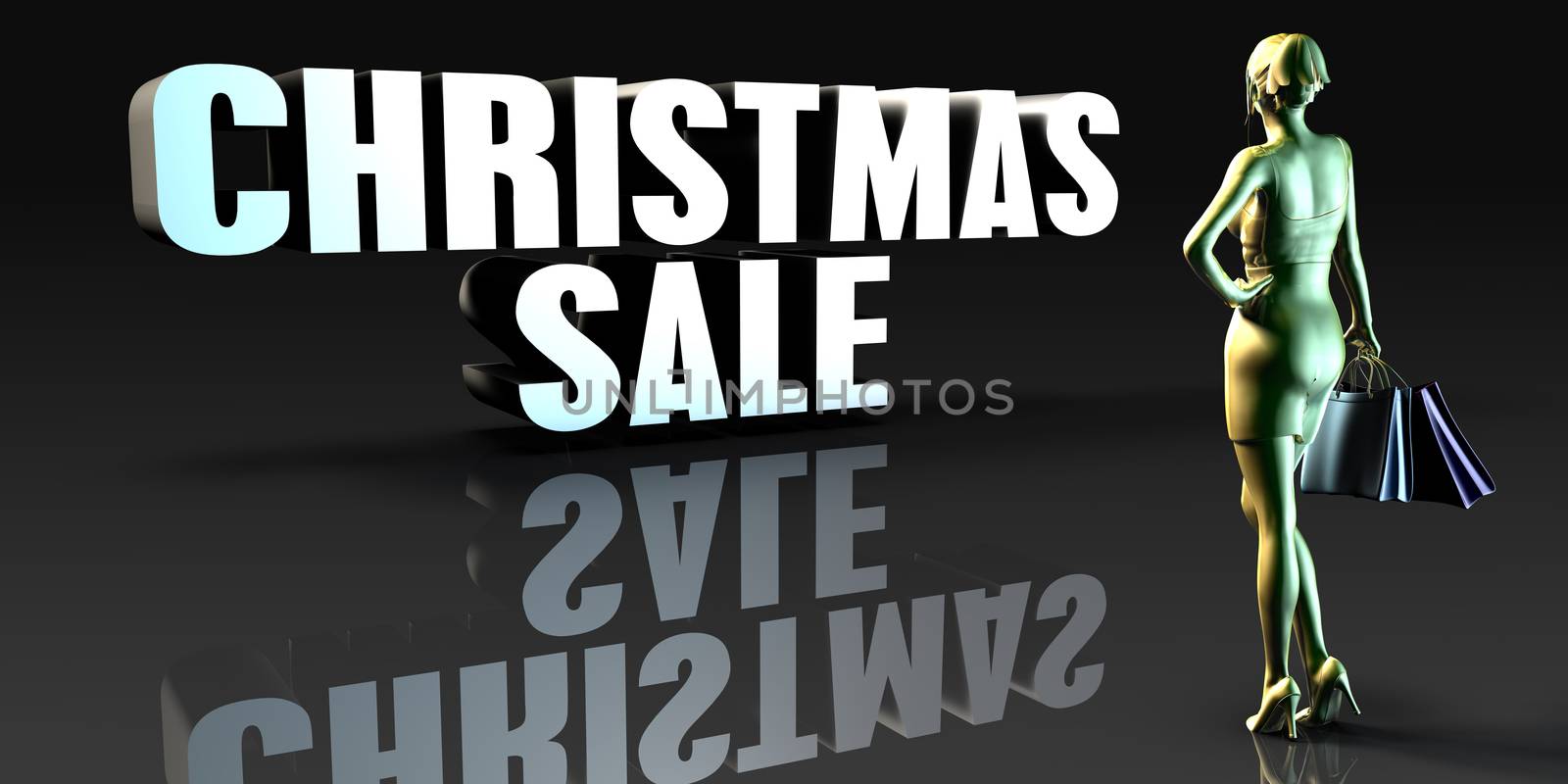 Christmas Sale as a Concept with Lady Holding Shopping Bags