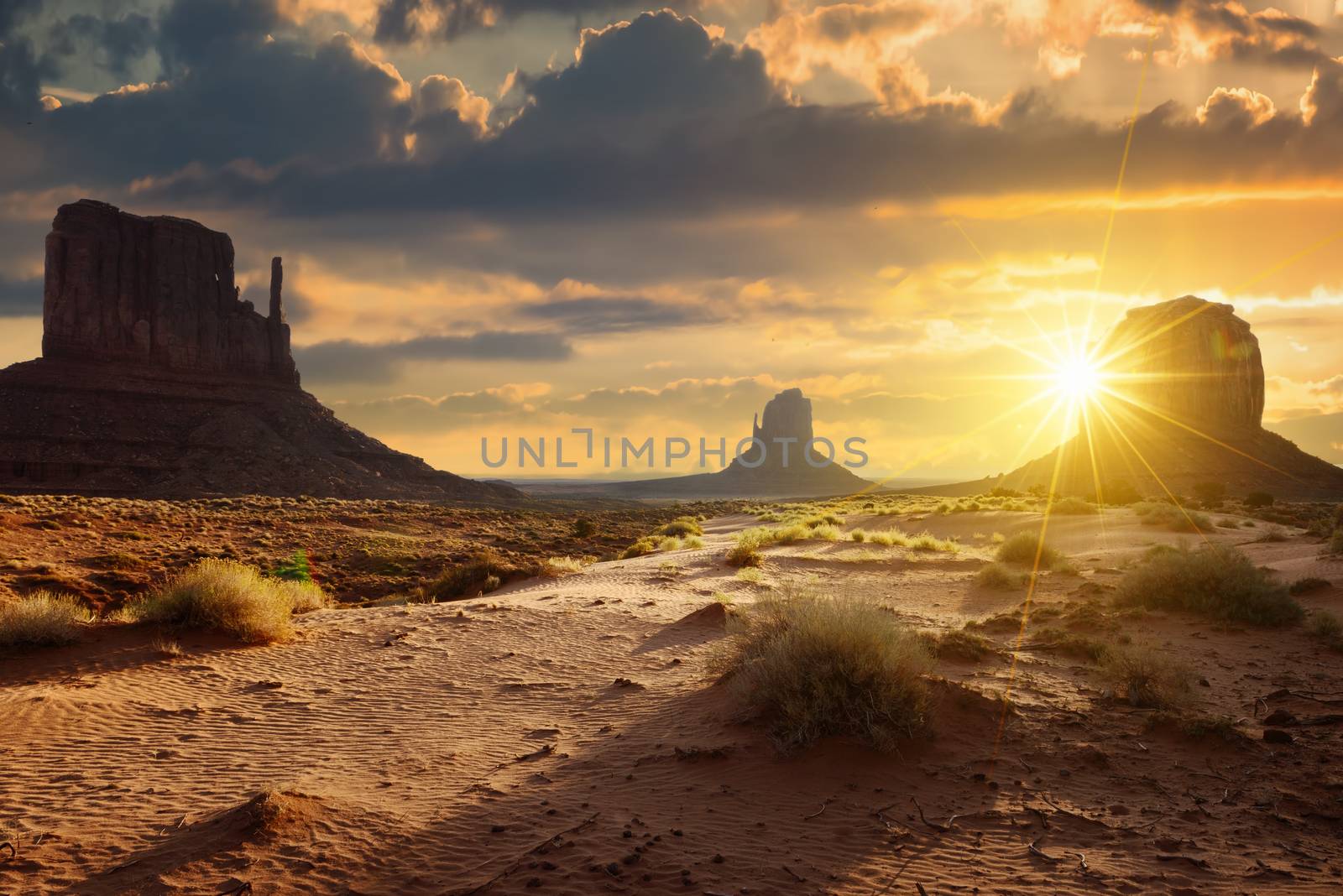 Sunset at the sisters in Monument Valley, USA