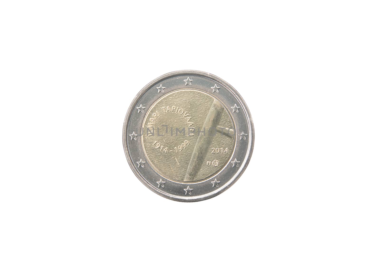 Commemorative 2 euro coin of Finland minted in 2014 isolated on white