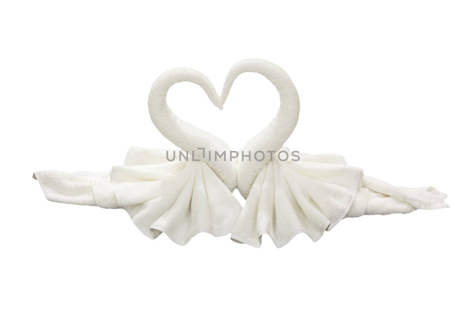 towel folded in swan shape on white background by FrameAngel