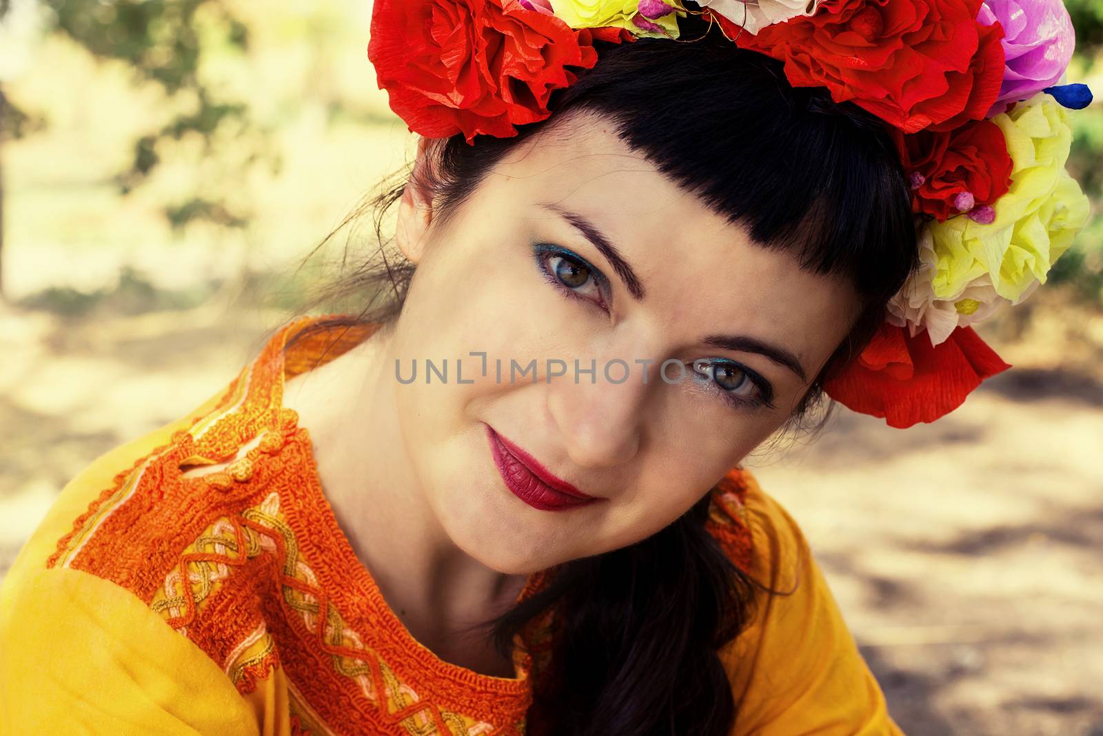 woman in wreath of roses on her head by LMykola