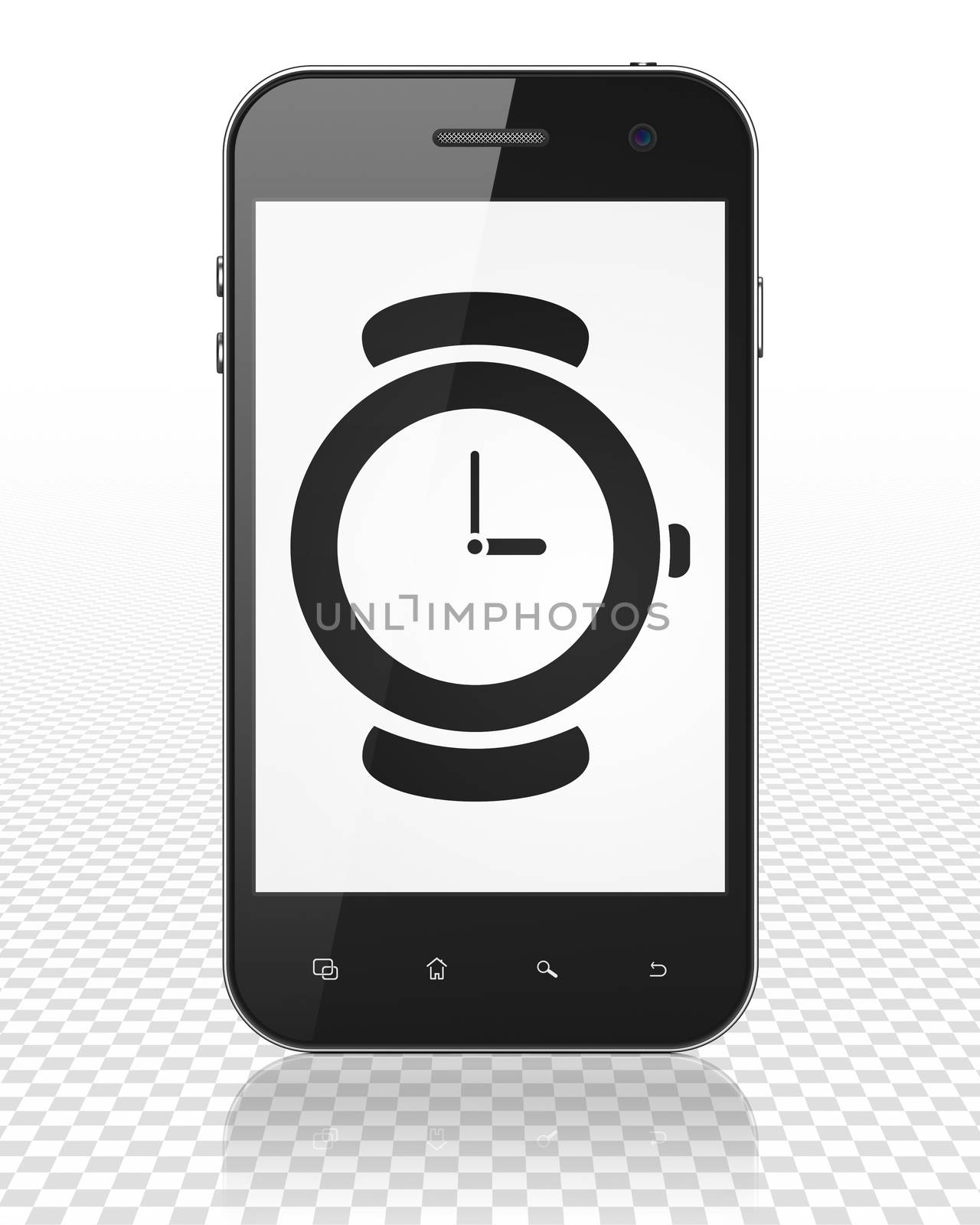 Time concept: Smartphone with Watch on display by maxkabakov
