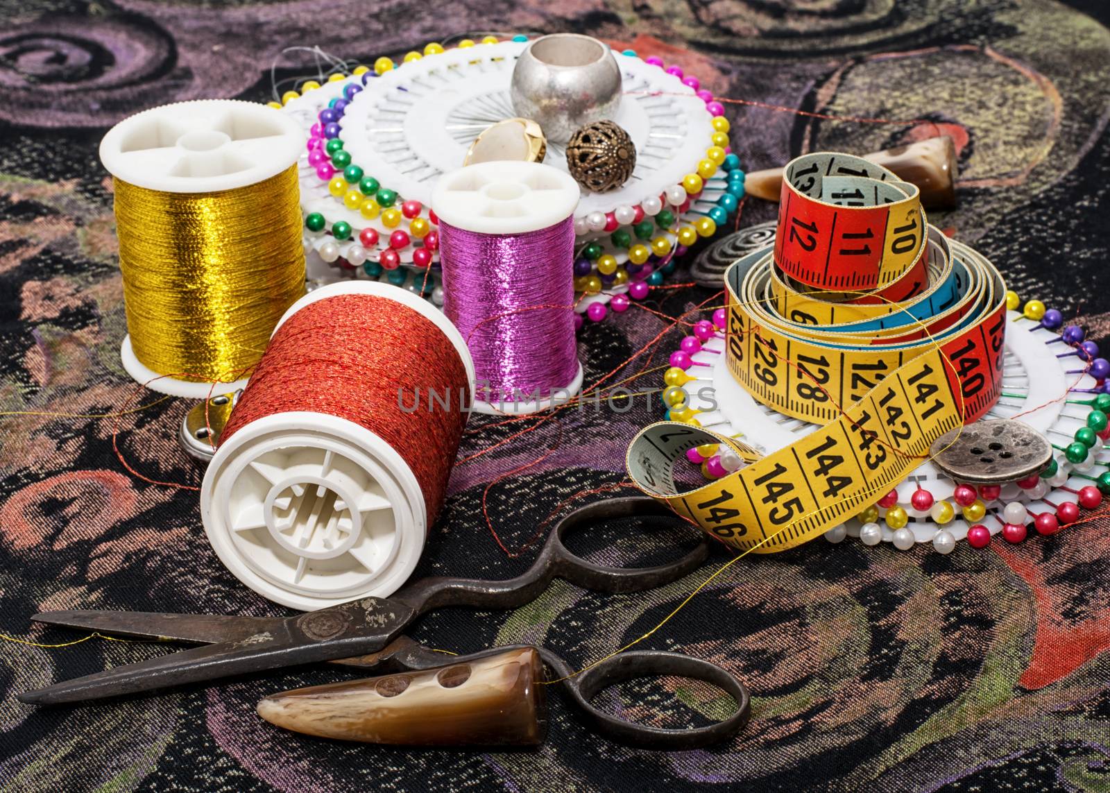 set beads,thread and bobbins for needlework