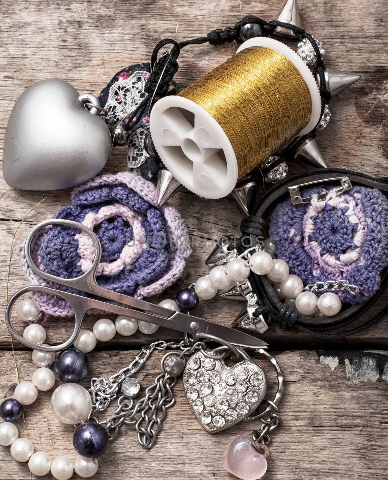 set beads,thread and bobbins for needlework