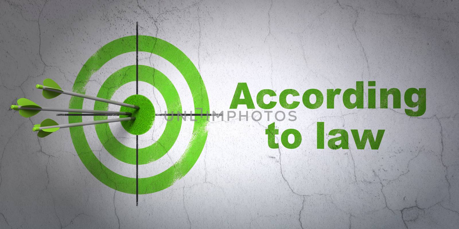 Success law concept: arrows hitting the center of target, Green According To Law on wall background