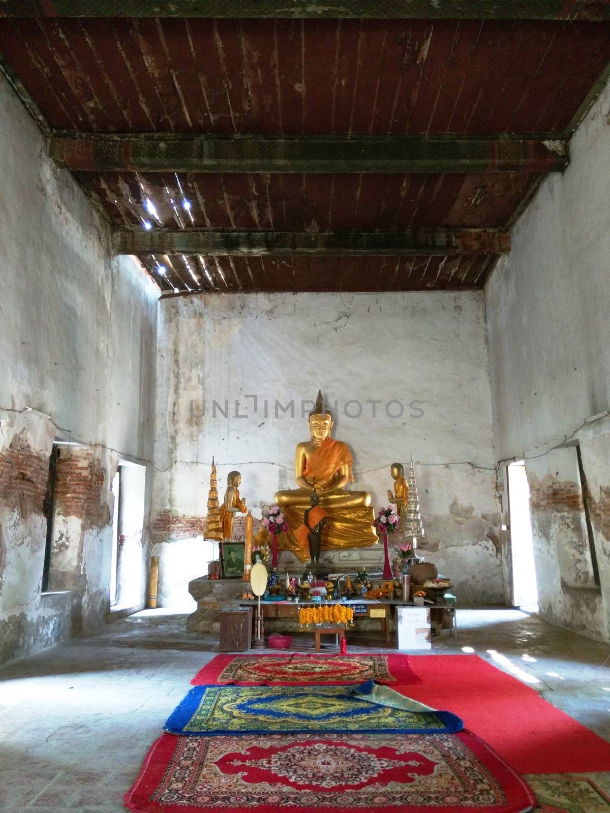 Image of Buddha in the Buddhist Temple, the old ubosot Wat Bang Nam Pheung Nok, Samutprakarn, Thailand