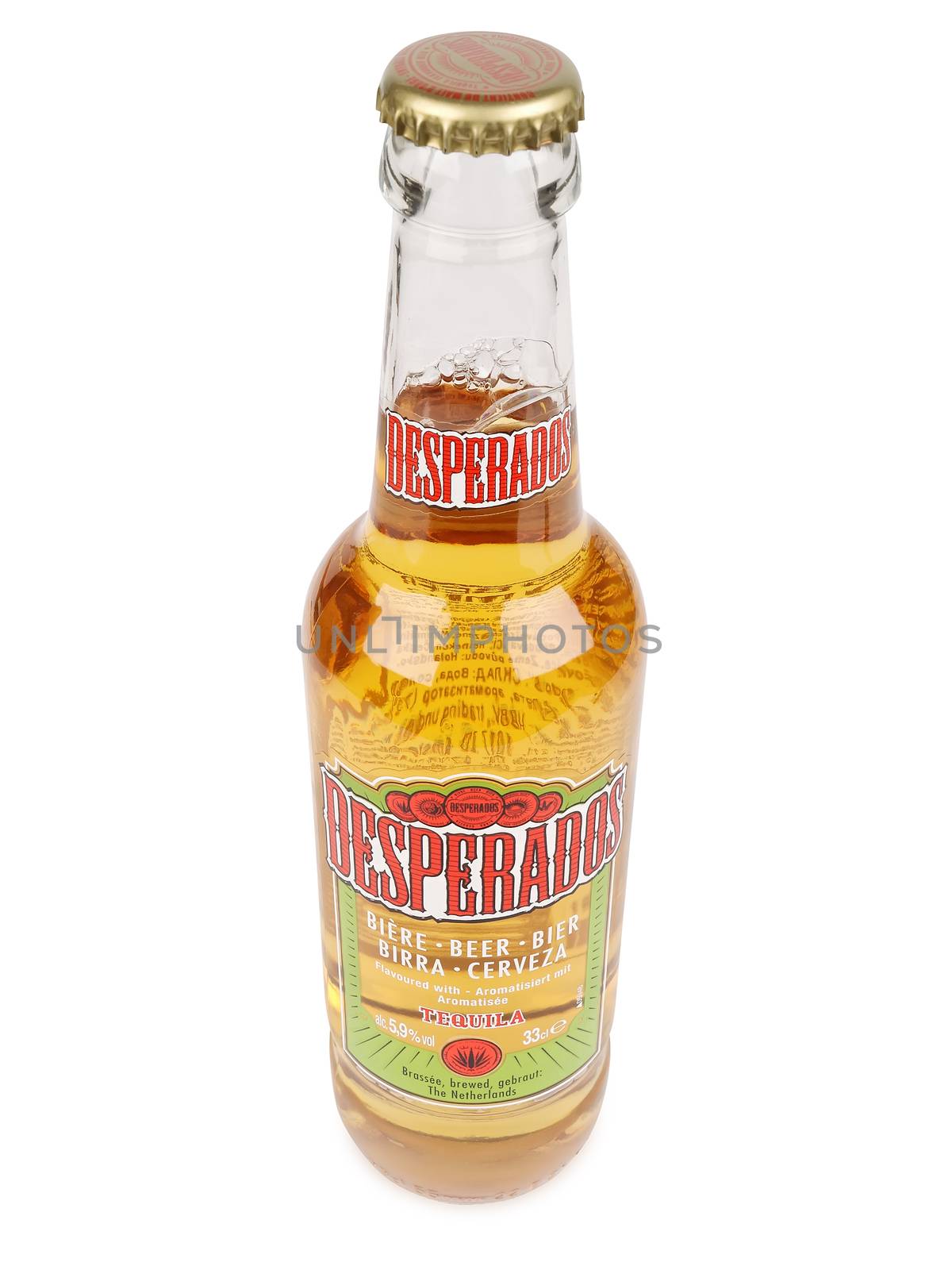 PULA, CROATIA - FEBRUARY 27, 2016: Desperados, lager flavored with tequila is a popular beer produced by Heineken and sold in over 50 countries.