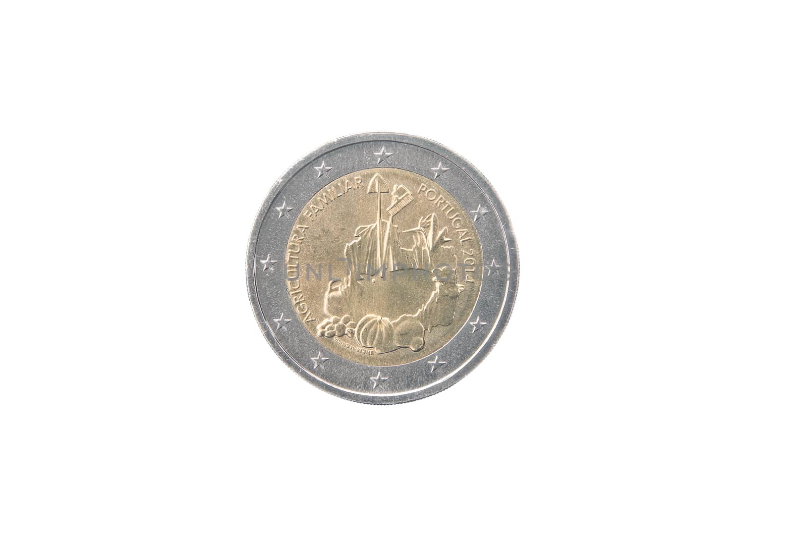 Commemorative coin of Portugal minted in 2014 isolated on white