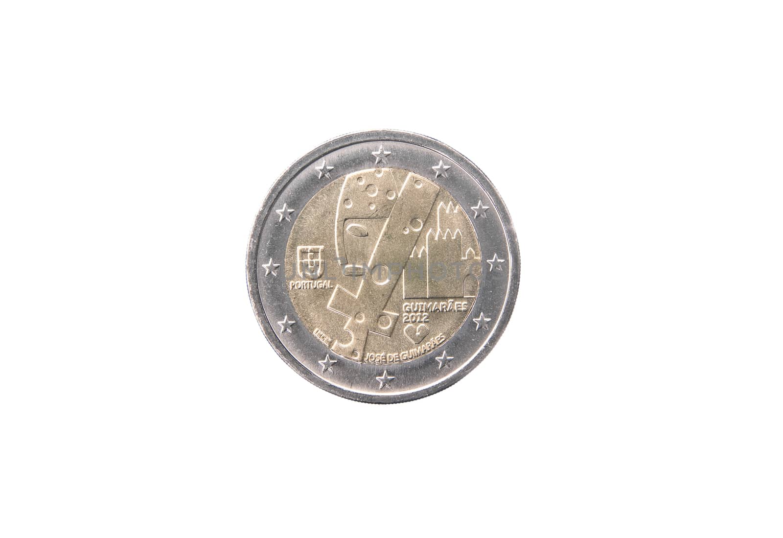 Commemorative coin of Portugal minted in 2012 isolated on white
